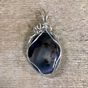 Spotted Agate Silver Wire Wrapped Necklace Pendant